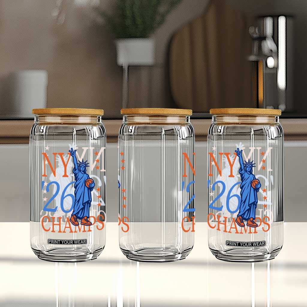New York 2026 Pride Statue of Liberty Holding Basketball Graphic Glass Can Retro NY 26 Champs Sports Fans