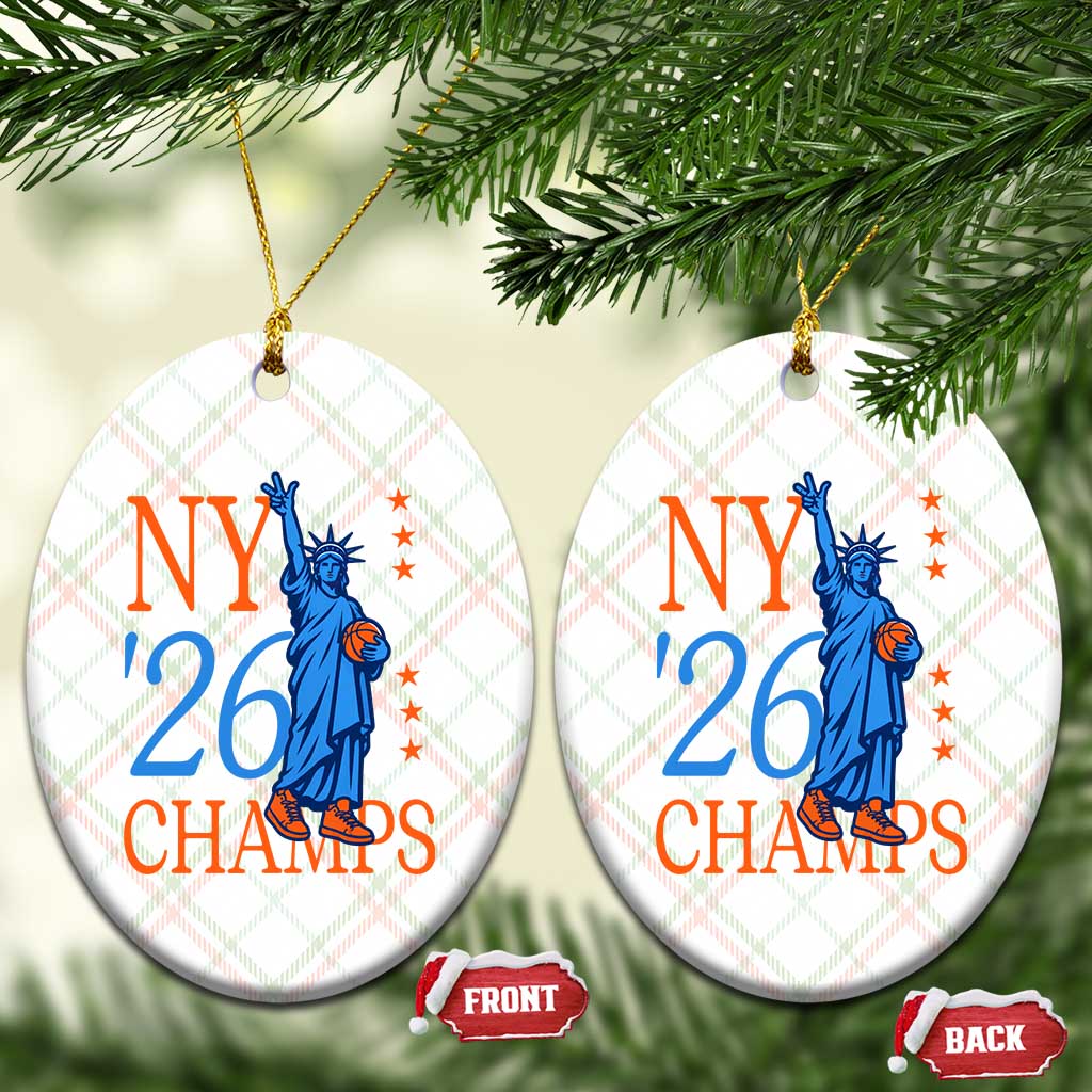 New York 2026 Pride Statue of Liberty Holding Basketball Graphic Ceramic Ornament Retro NY 26 Champs Sports Fans
