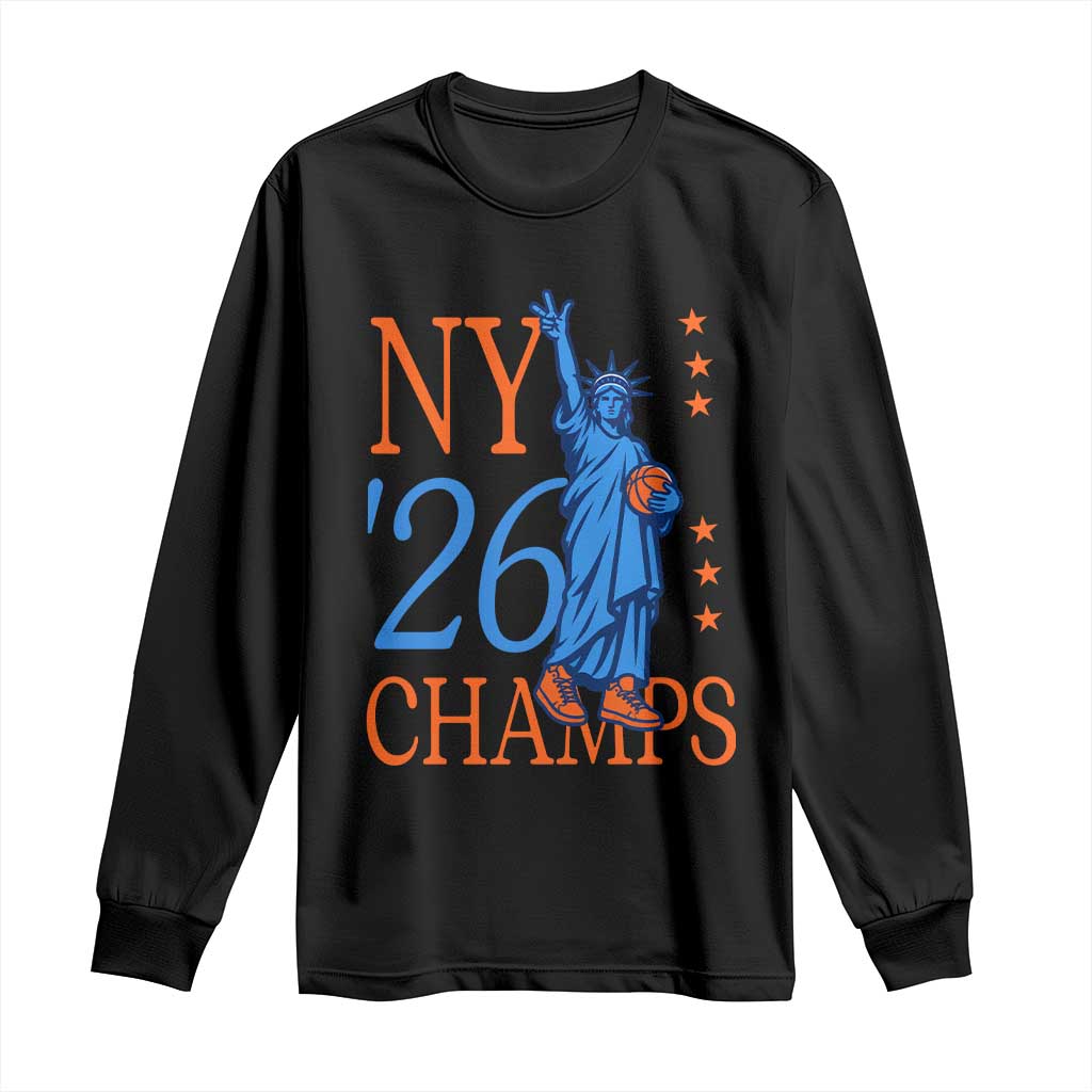 New York 2026 Pride Statue of Liberty Holding Basketball Graphic Long Sleeve Shirt Retro NY 26 Champs Sports Fans