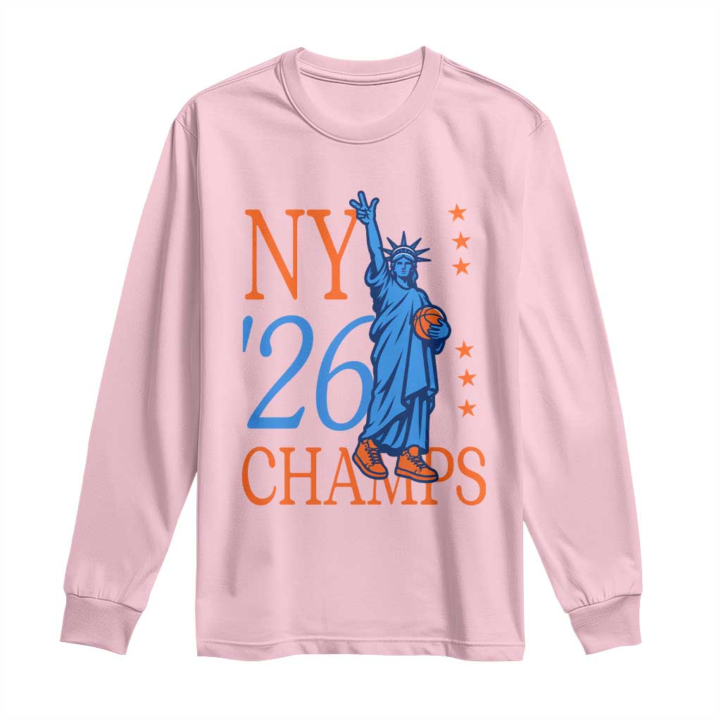 New York 2026 Pride Statue of Liberty Holding Basketball Graphic Long Sleeve Shirt Retro NY 26 Champs Sports Fans