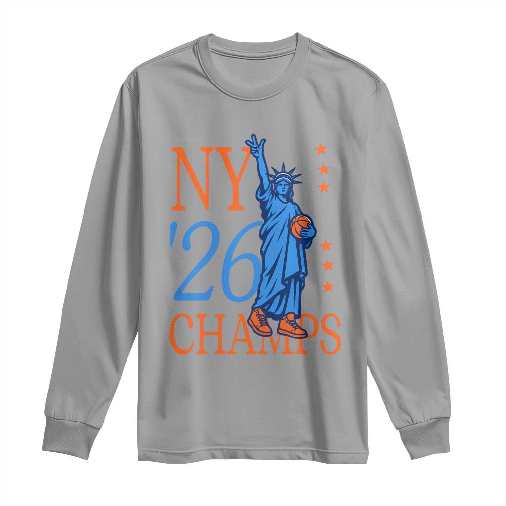 New York 2026 Pride Statue of Liberty Holding Basketball Graphic Long Sleeve Shirt Retro NY 26 Champs Sports Fans