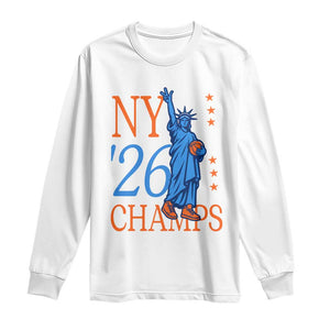New York 2026 Pride Statue of Liberty Holding Basketball Graphic Long Sleeve Shirt Retro NY 26 Champs Sports Fans