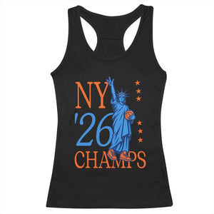 New York 2026 Pride Statue of Liberty Holding Basketball Graphic Racerback Tank Top Retro NY 26 Champs Sports Fans