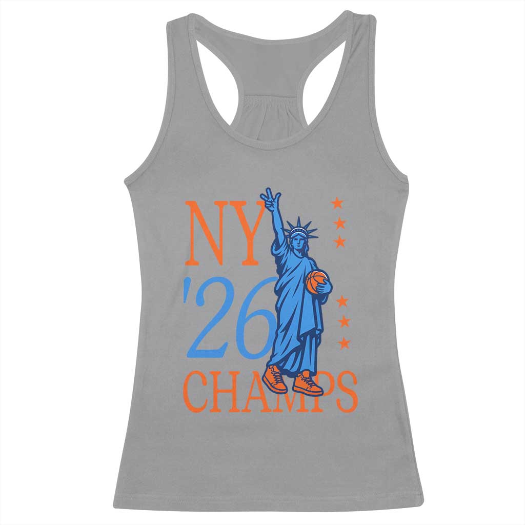 New York 2026 Pride Statue of Liberty Holding Basketball Graphic Racerback Tank Top Retro NY 26 Champs Sports Fans
