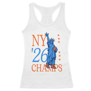 New York 2026 Pride Statue of Liberty Holding Basketball Graphic Racerback Tank Top Retro NY 26 Champs Sports Fans