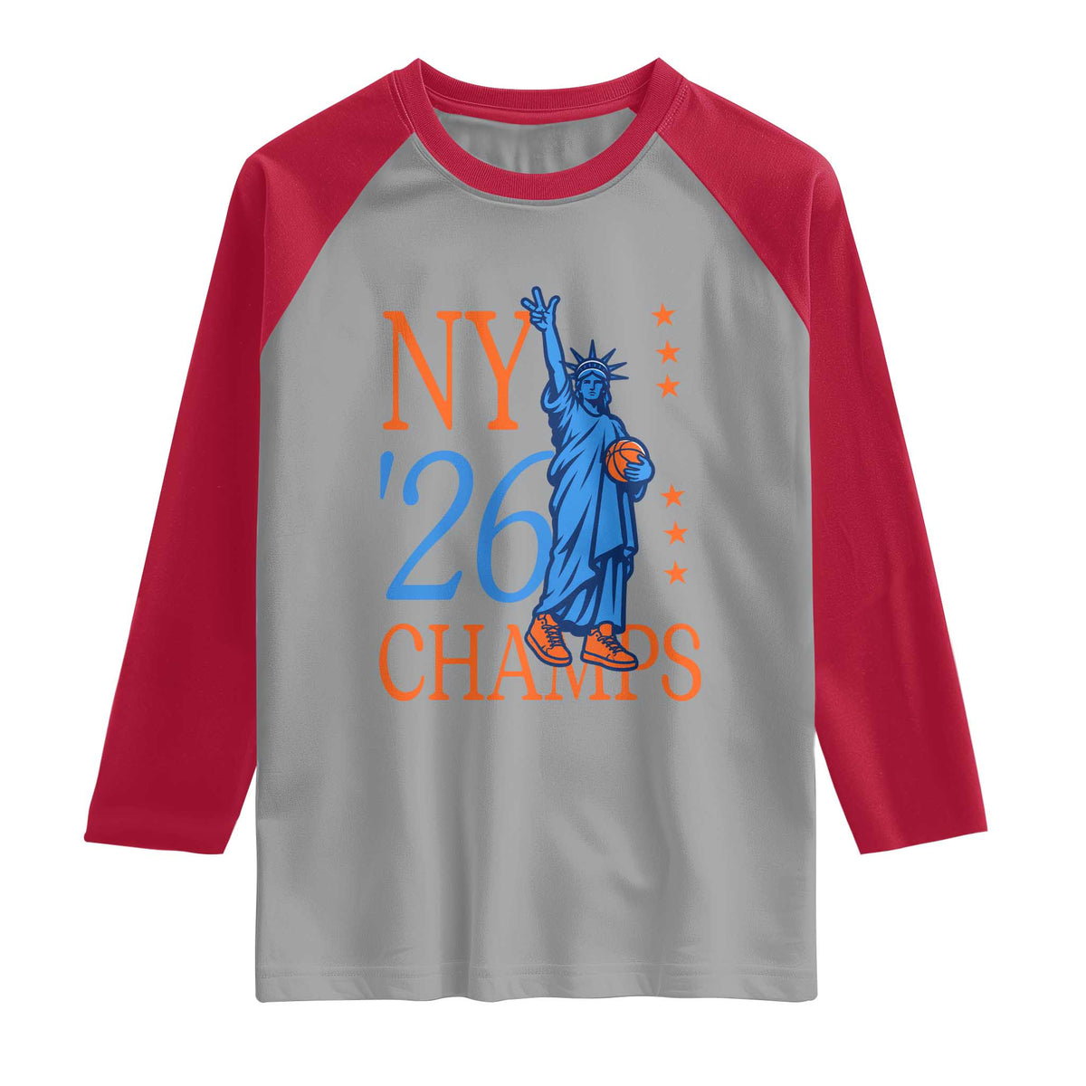 New York 2026 Pride Statue of Liberty Holding Basketball Graphic Raglan Shirt Retro NY 26 Champs Sports Fans
