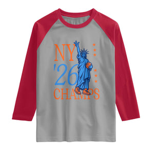 New York 2026 Pride Statue of Liberty Holding Basketball Graphic Raglan Shirt Retro NY 26 Champs Sports Fans