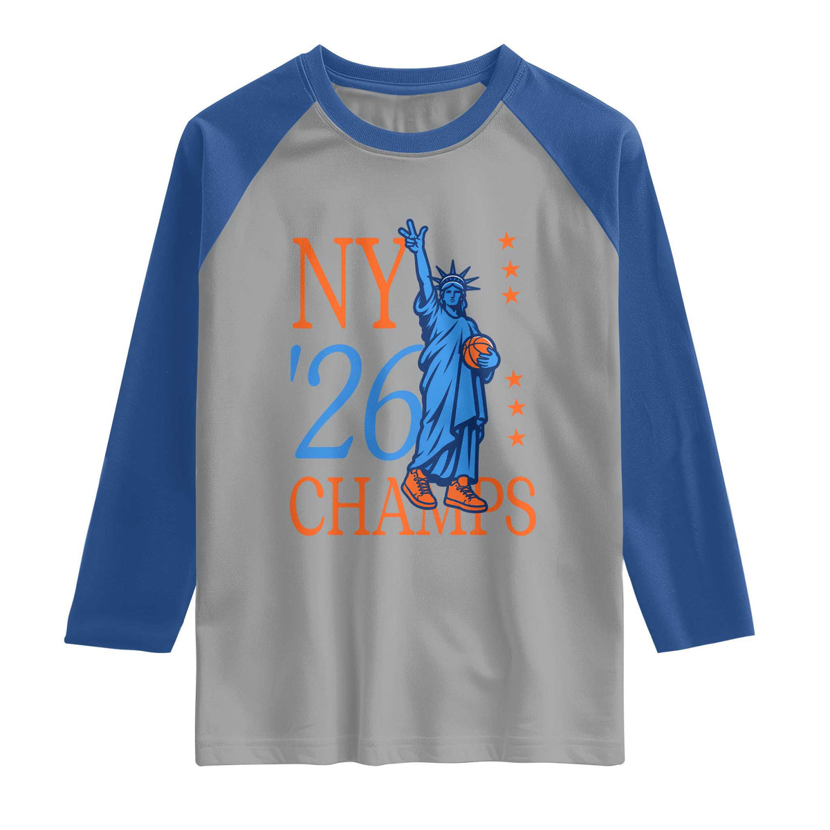 New York 2026 Pride Statue of Liberty Holding Basketball Graphic Raglan Shirt Retro NY 26 Champs Sports Fans