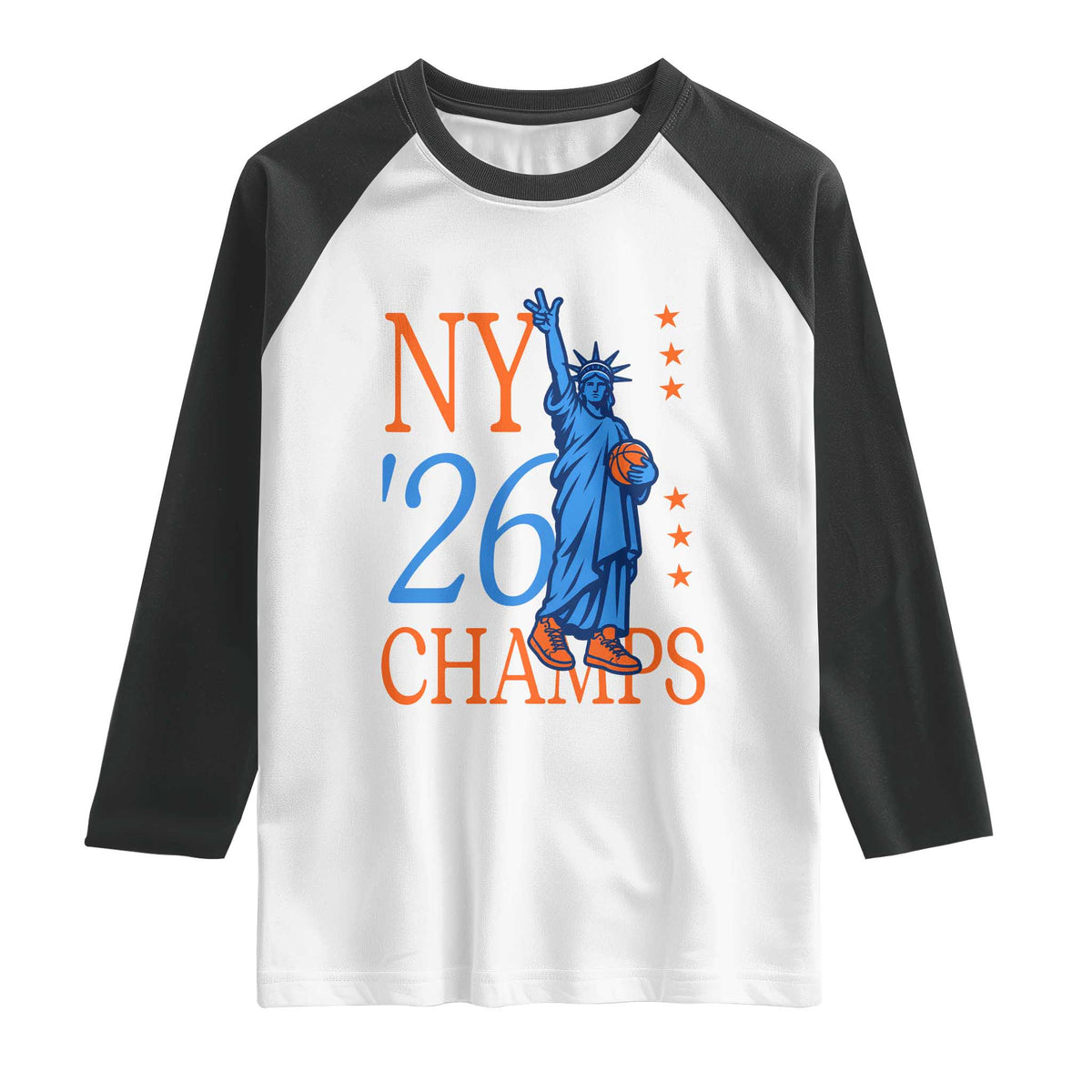 New York 2026 Pride Statue of Liberty Holding Basketball Graphic Raglan Shirt Retro NY 26 Champs Sports Fans