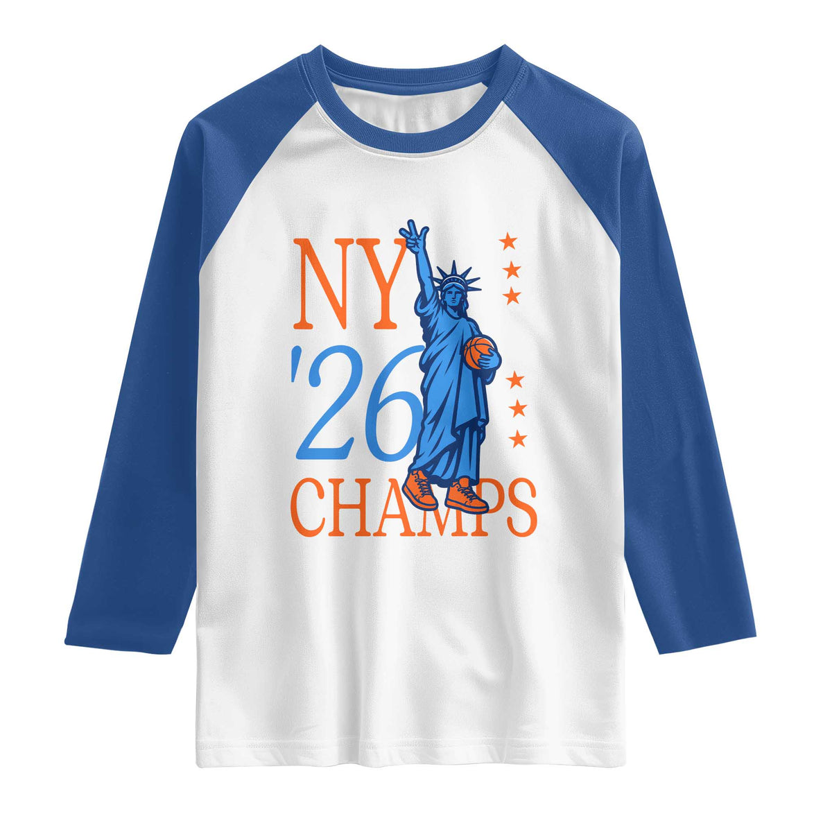 New York 2026 Pride Statue of Liberty Holding Basketball Graphic Raglan Shirt Retro NY 26 Champs Sports Fans