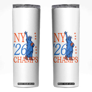 New York 2026 Pride Statue of Liberty Holding Basketball Graphic Skinny Tumbler Retro NY 26 Champs Sports Fans
