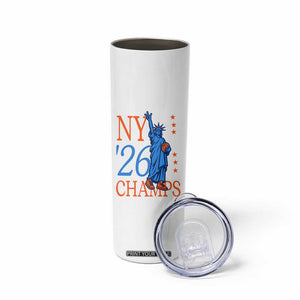 New York 2026 Pride Statue of Liberty Holding Basketball Graphic Skinny Tumbler Retro NY 26 Champs Sports Fans