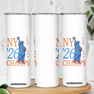 New York 2026 Pride Statue of Liberty Holding Basketball Graphic Skinny Tumbler Retro NY 26 Champs Sports Fans
