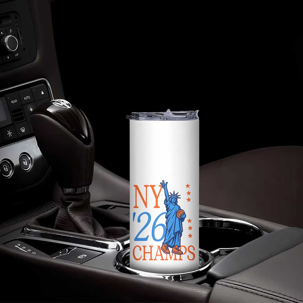 New York 2026 Pride Statue of Liberty Holding Basketball Graphic Skinny Tumbler Retro NY 26 Champs Sports Fans