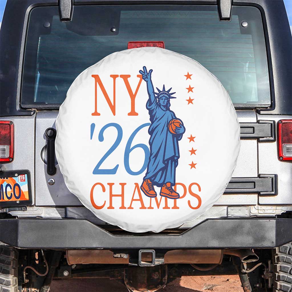 New York 2026 Pride Statue of Liberty Holding Basketball Graphic Spare Tire Cover Retro NY 26 Champs Sports Fans TS02 No hole White Print Your Wear