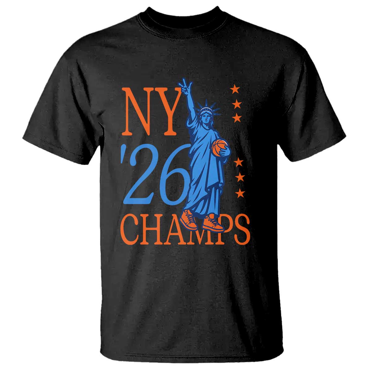 New York 2026 Pride Statue of Liberty Holding Basketball Graphic T Shirt Retro NY 26 Champs Sports Fans