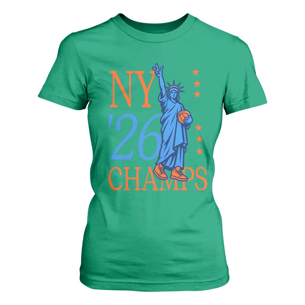 New York 2026 Pride Statue of Liberty Holding Basketball Graphic T Shirt For Women Retro NY 26 Champs Sports Fans