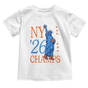 New York 2026 Pride Statue of Liberty Holding Basketball Graphic Toddler T Shirt Retro NY 26 Champs Sports Fans