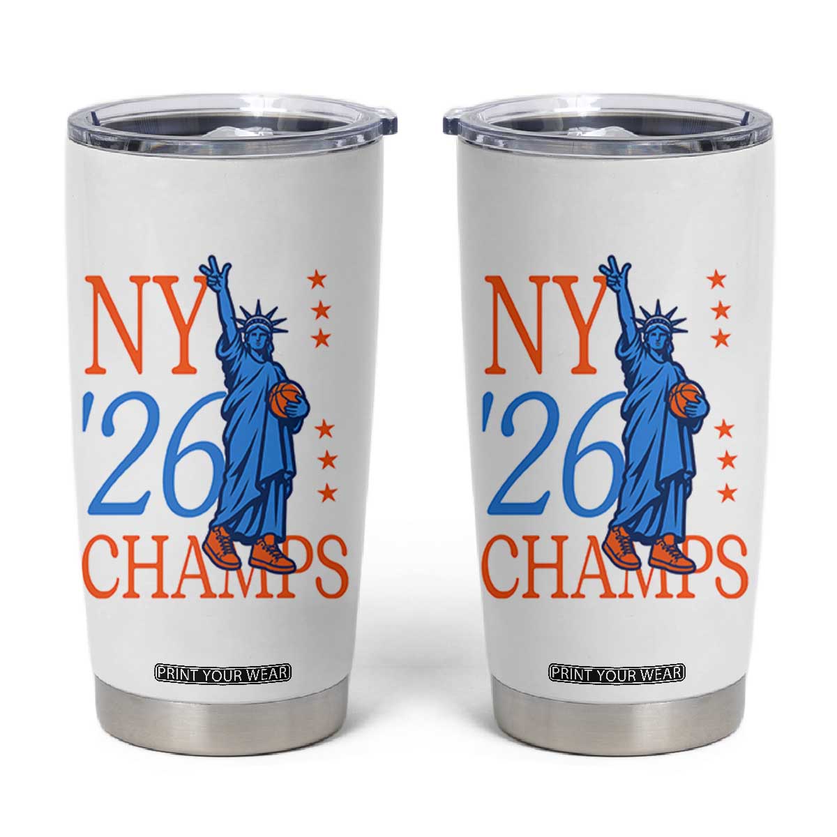 New York 2026 Pride Statue of Liberty Holding Basketball Graphic Tumbler Cup Retro NY 26 Champs Sports Fans
