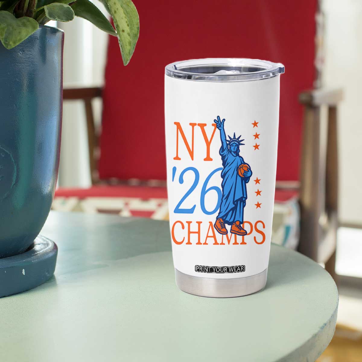 New York 2026 Pride Statue of Liberty Holding Basketball Graphic Tumbler Cup Retro NY 26 Champs Sports Fans