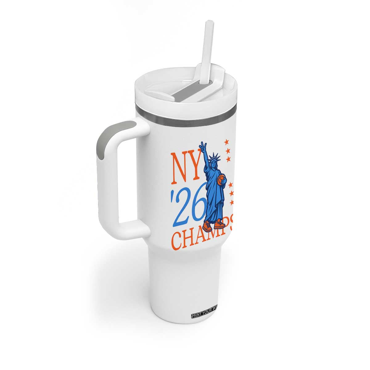 New York 2026 Pride Statue of Liberty Holding Basketball Graphic Tumbler With Handle Retro NY 26 Champs Sports Fans