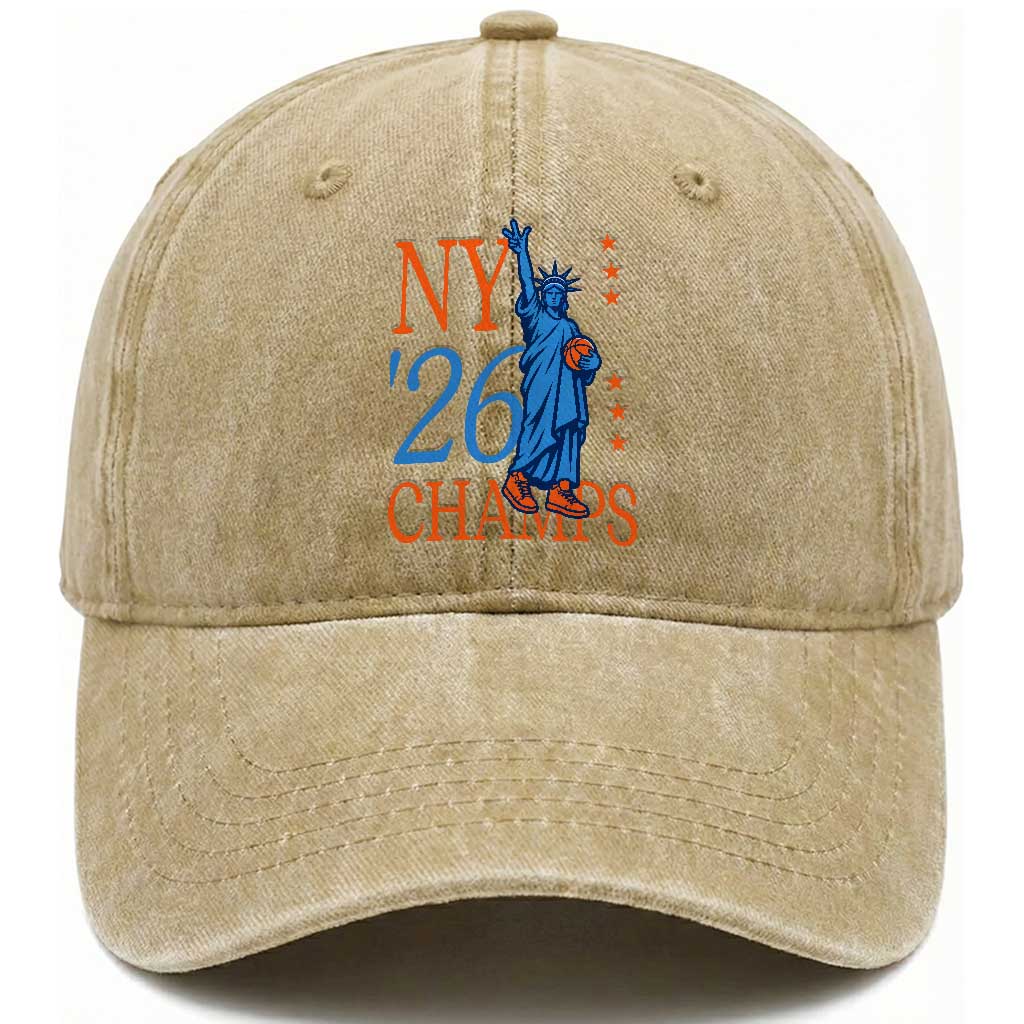 New York 2026 Pride Statue of Liberty Holding Basketball Graphic Washed Cotton Baseball Cap Retro NY 26 Champs Sports Fans
