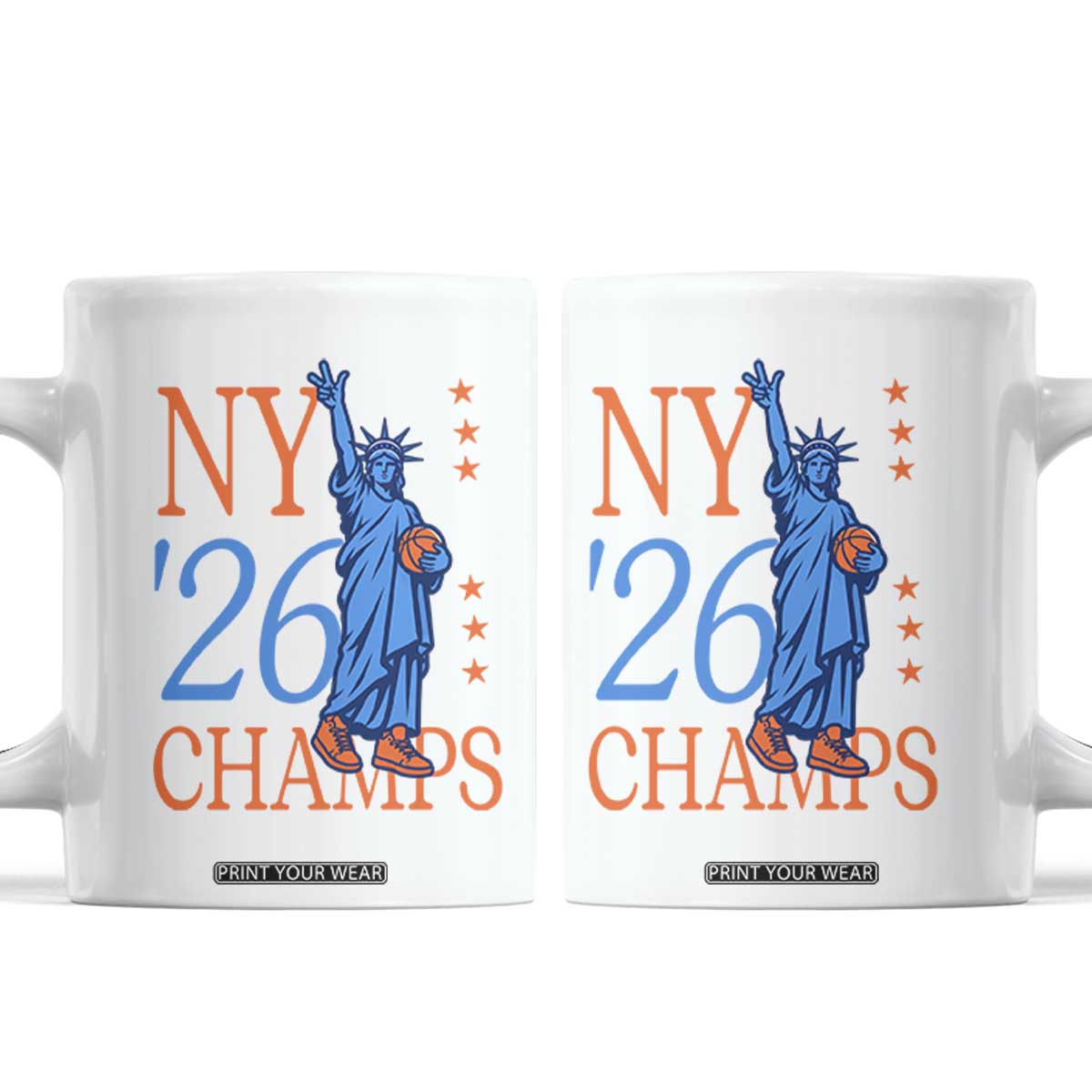 New York 2026 Pride Statue of Liberty Holding Basketball Graphic Coffee Mug Retro NY 26 Champs Sports Fans
