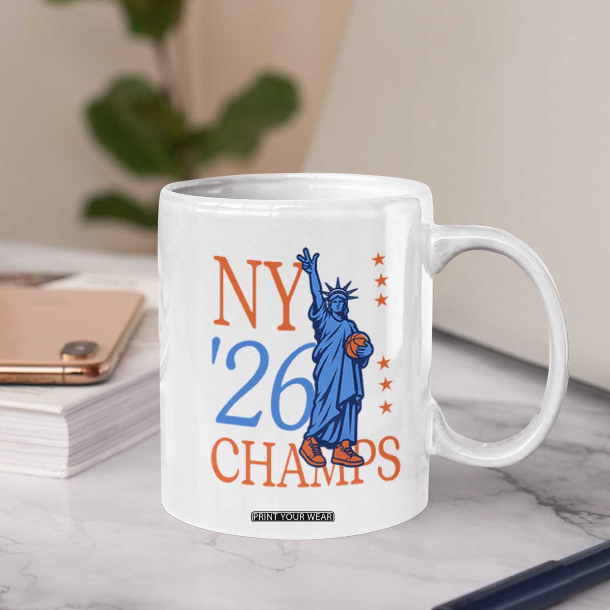 New York 2026 Pride Statue of Liberty Holding Basketball Graphic Coffee Mug Retro NY 26 Champs Sports Fans