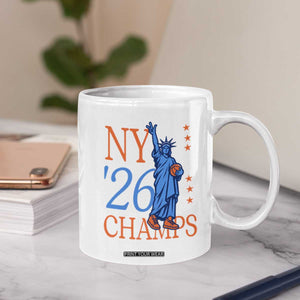 New York 2026 Pride Statue of Liberty Holding Basketball Graphic Coffee Mug Retro NY 26 Champs Sports Fans