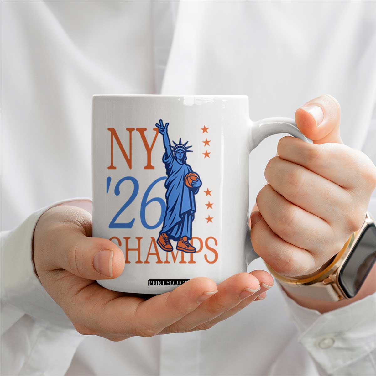 New York 2026 Pride Statue of Liberty Holding Basketball Graphic Coffee Mug Retro NY 26 Champs Sports Fans