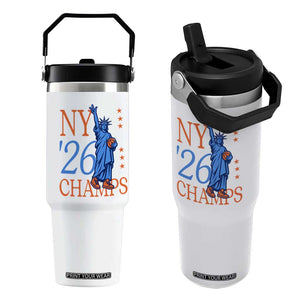New York 2026 Pride Statue of Liberty Holding Basketball Graphic Flip Straw Tumbler Retro NY 26 Champs Sports Fans