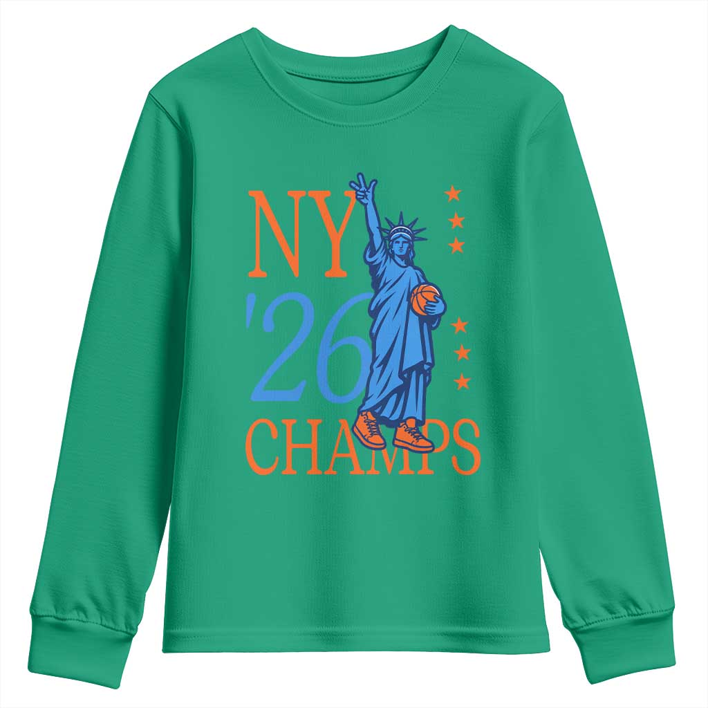 New York 2026 Pride Statue of Liberty Holding Basketball Graphic Youth Sweatshirt Retro NY 26 Champs Sports Fans