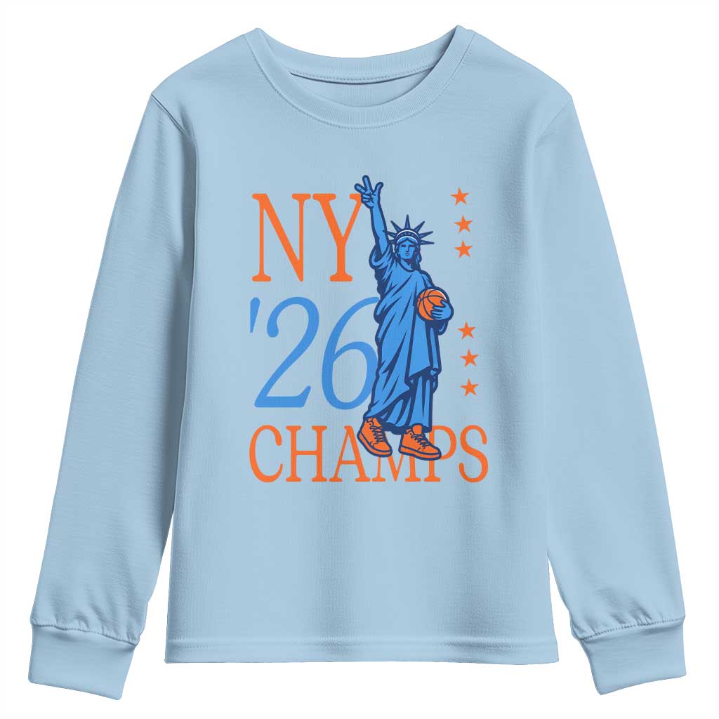 New York 2026 Pride Statue of Liberty Holding Basketball Graphic Youth Sweatshirt Retro NY 26 Champs Sports Fans