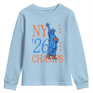 New York 2026 Pride Statue of Liberty Holding Basketball Graphic Youth Sweatshirt Retro NY 26 Champs Sports Fans