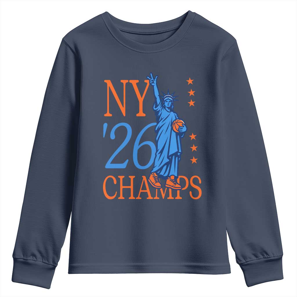 New York 2026 Pride Statue of Liberty Holding Basketball Graphic Youth Sweatshirt Retro NY 26 Champs Sports Fans
