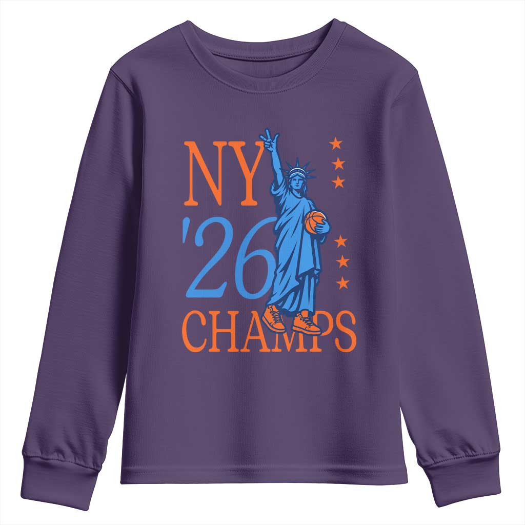 New York 2026 Pride Statue of Liberty Holding Basketball Graphic Youth Sweatshirt Retro NY 26 Champs Sports Fans