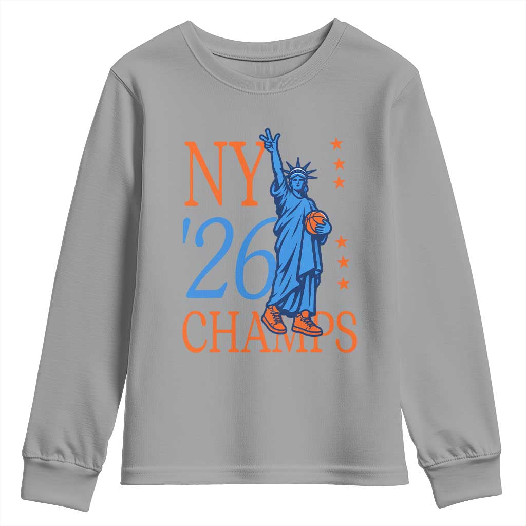 New York 2026 Pride Statue of Liberty Holding Basketball Graphic Youth Sweatshirt Retro NY 26 Champs Sports Fans