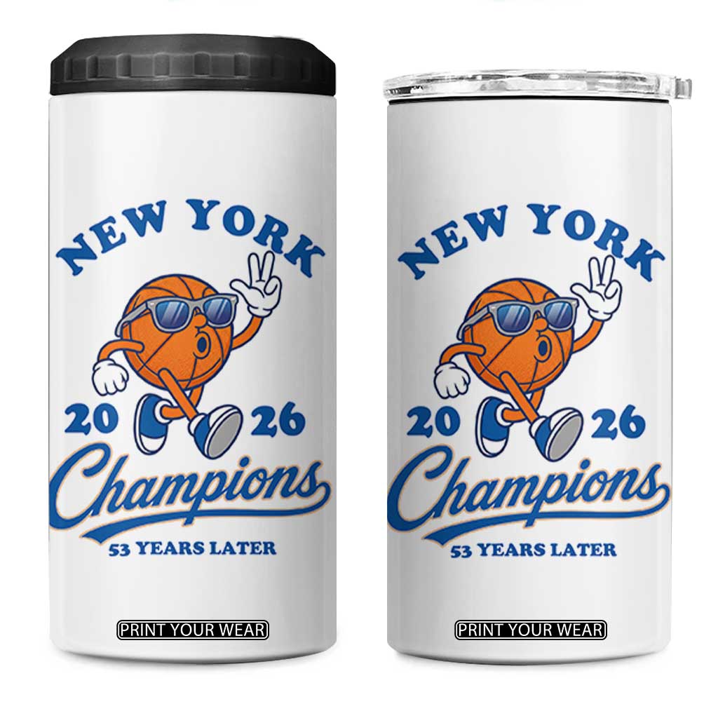 Funny New York 2026 Hoops Fan Graphic 4 in 1 Can Cooler Tumbler Vintage 26 Champions Pride 53 Years Later