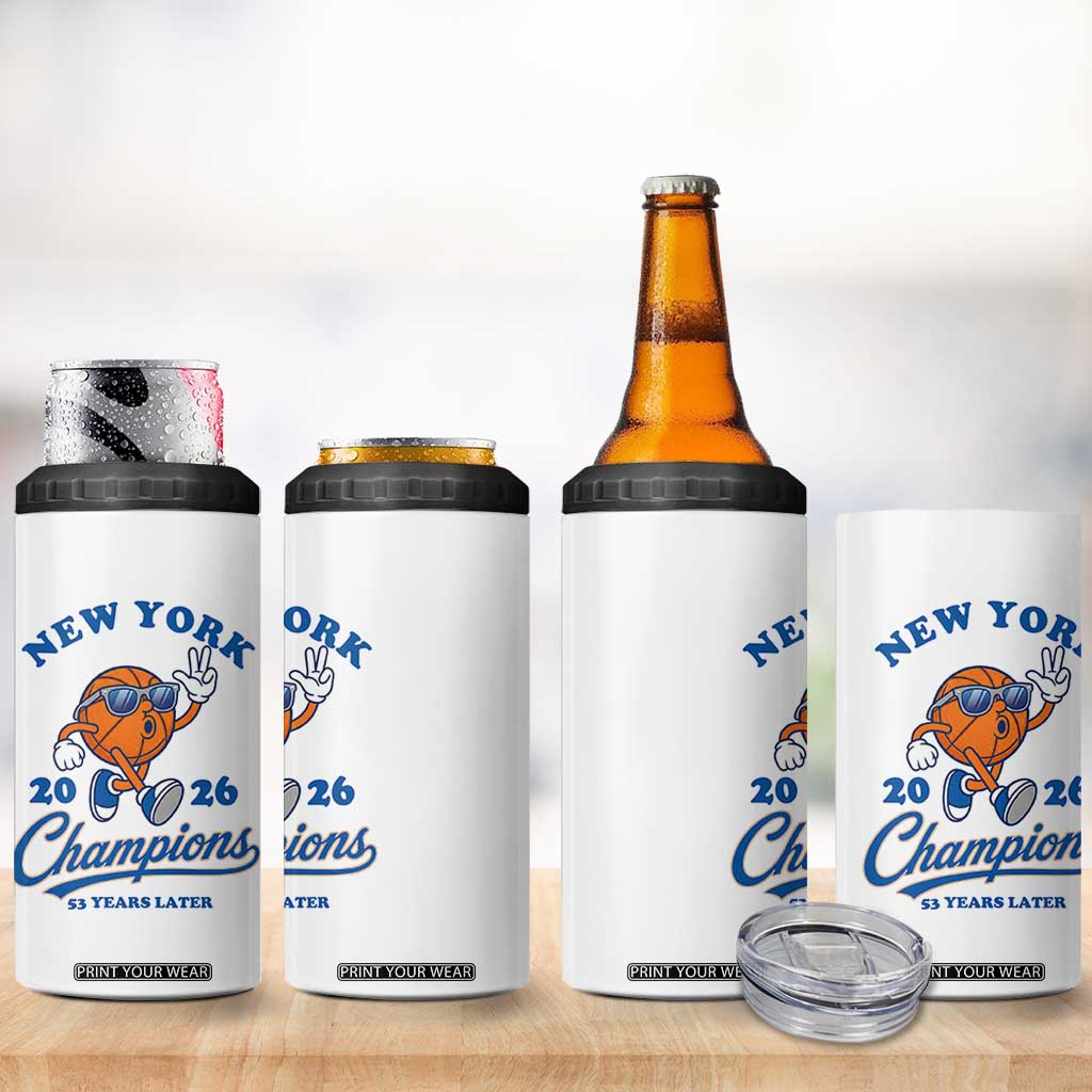 Funny New York 2026 Hoops Fan Graphic 4 in 1 Can Cooler Tumbler Vintage 26 Champions Pride 53 Years Later