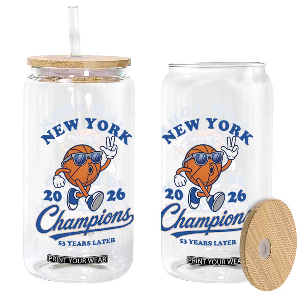 Funny New York 2026 Hoops Fan Graphic Glass Can Vintage 26 Champions Pride 53 Years Later