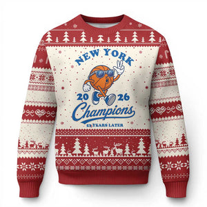 Funny New York 2026 Hoops Fan Graphic Ugly Christmas Sweater Vintage 26 Champions Pride 53 Years Later