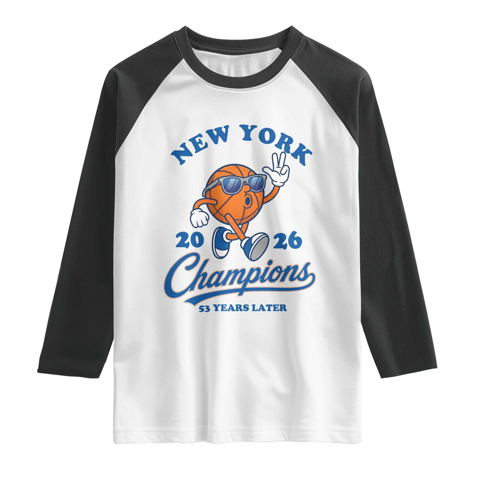 Funny New York 2026 Hoops Fan Graphic Raglan Shirt Vintage 26 Champions Pride 53 Years Later TS02 White Black Print Your Wear