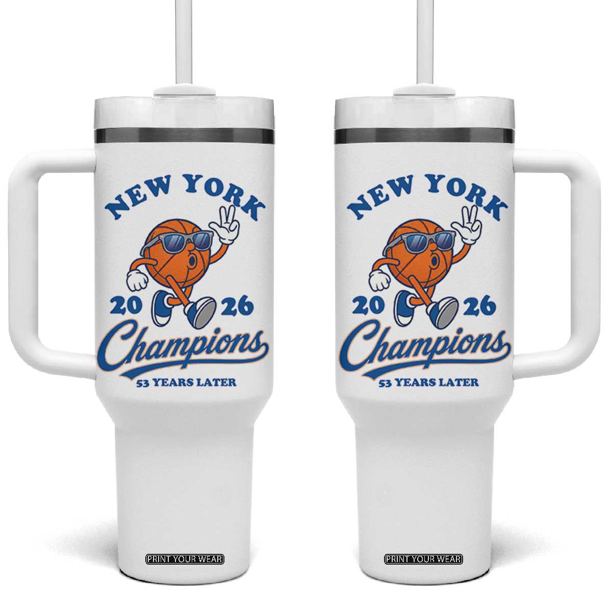 Funny New York 2026 Hoops Fan Graphic Tumbler With Handle Vintage 26 Champions Pride 53 Years Later