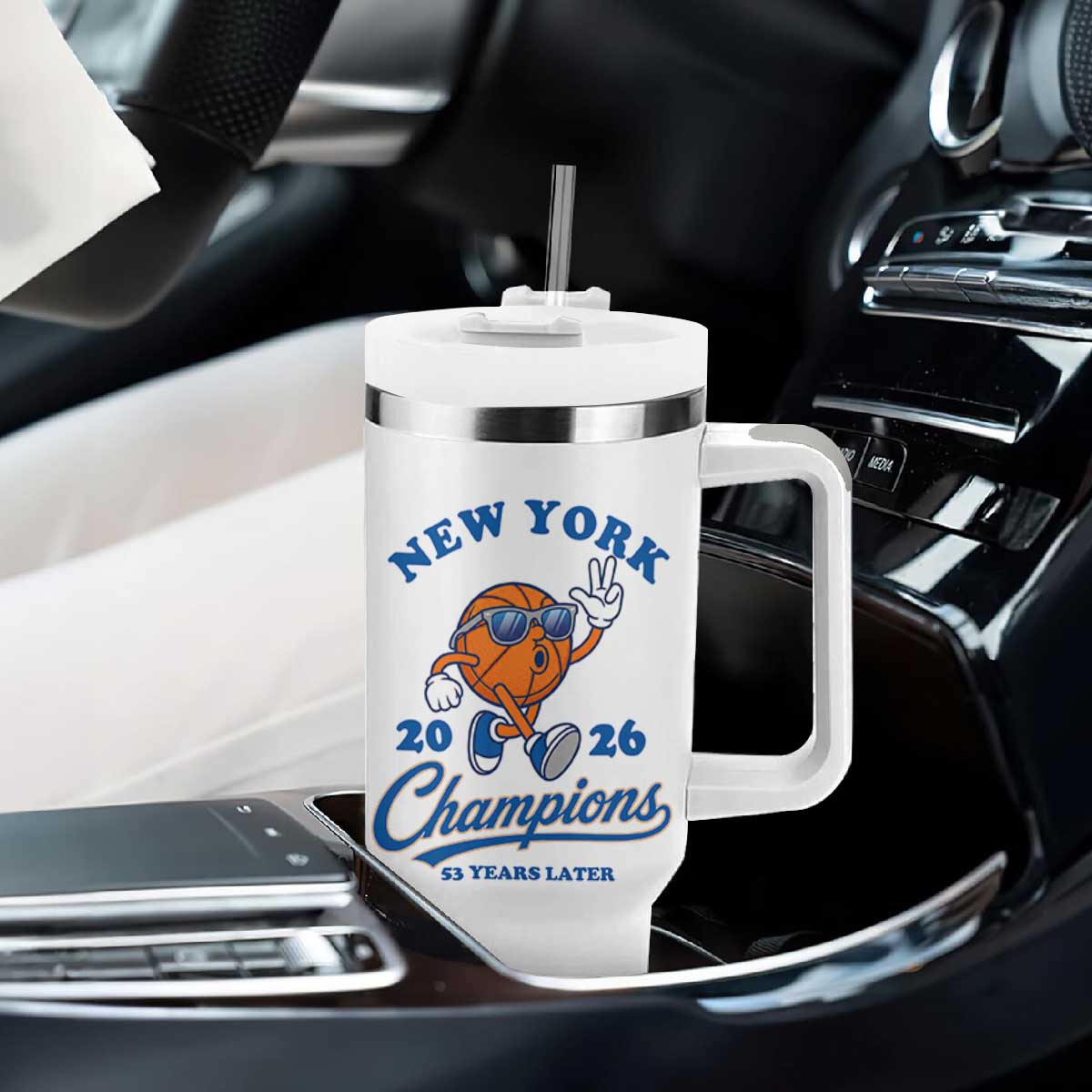 Funny New York 2026 Hoops Fan Graphic Tumbler With Handle Vintage 26 Champions Pride 53 Years Later