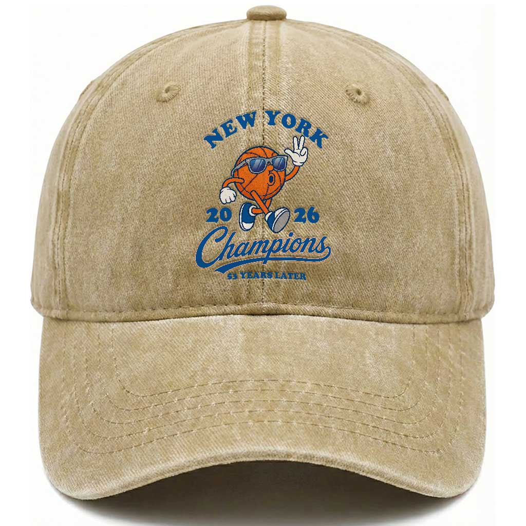 Funny New York 2026 Hoops Fan Graphic Washed Cotton Baseball Cap Vintage 26 Champions Pride 53 Years Later