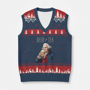 Beer Greater Than Tea Funny Founding Fathers V-Neck Knit Sweater Vest American History Drinking Boston Tea Party Sarcasm