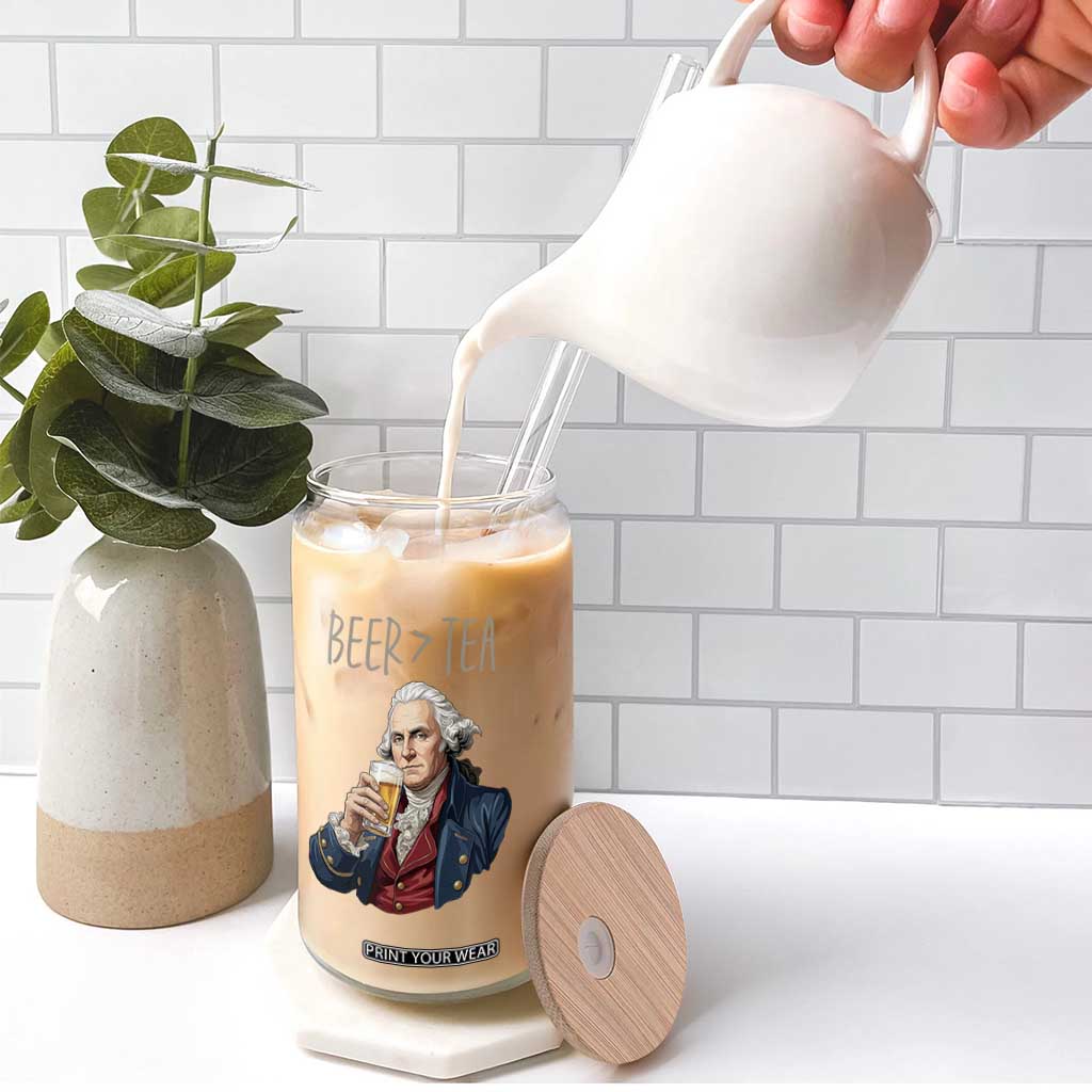 Beer Greater Than Tea Funny Founding Fathers Glass Can American History Drinking Boston Tea Party Sarcasm