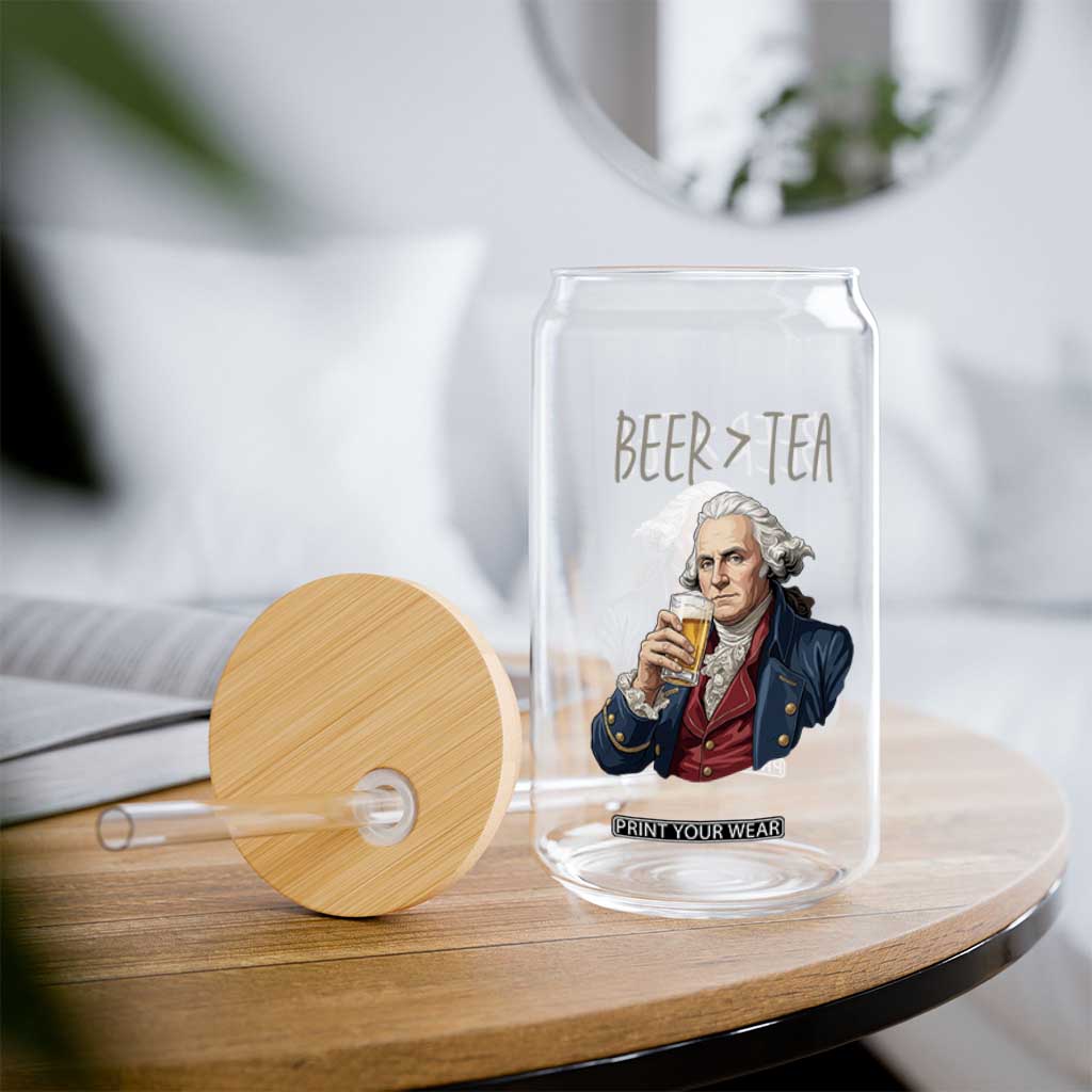 Beer Greater Than Tea Funny Founding Fathers Glass Can American History Drinking Boston Tea Party Sarcasm