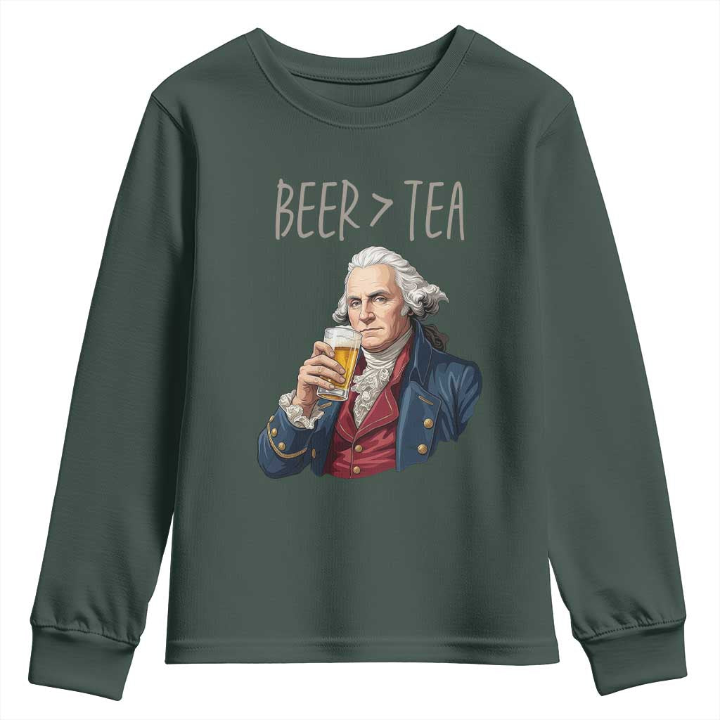 Beer Greater Than Tea Funny Founding Fathers Youth Sweatshirt American History Drinking Boston Tea Party Sarcasm