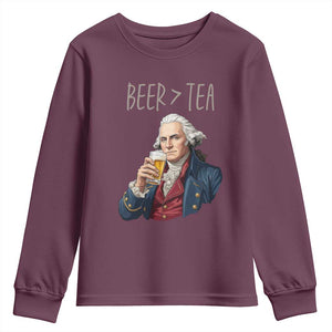 Beer Greater Than Tea Funny Founding Fathers Youth Sweatshirt American History Drinking Boston Tea Party Sarcasm